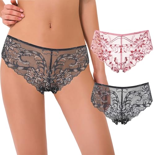 Curve Muse Women's Thong Hipster Underwear Sexy Comfortable - Pack of 2
