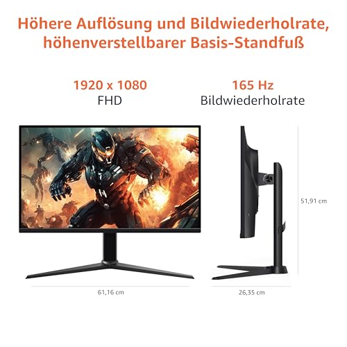 Amazon Basics Gaming-Monitor 27 Zoll (68.6 cm), FHD 1080p, 165 Hz, VESA-kompatibel, adaptive Synchronisierung, 1 ms Reaktion, Schwarz