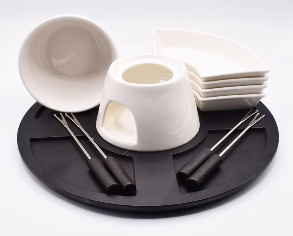 BeBuy24 Fondueset 11 teilig Keramik Porzellan Schokofondue Käsefondue Fondue Set Schoko Käse