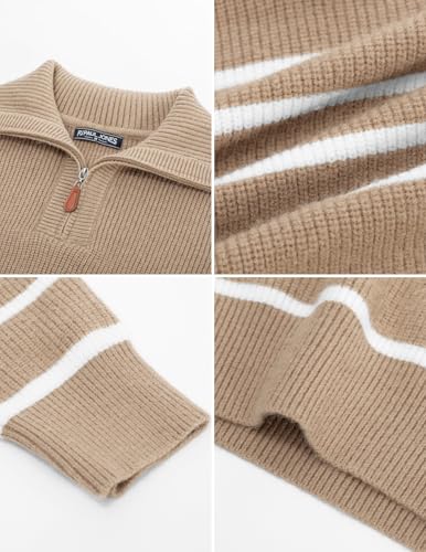 PJ PAUL JONES Men’s Quarter Zip Sweater – Striped Mock Neck Pullover
