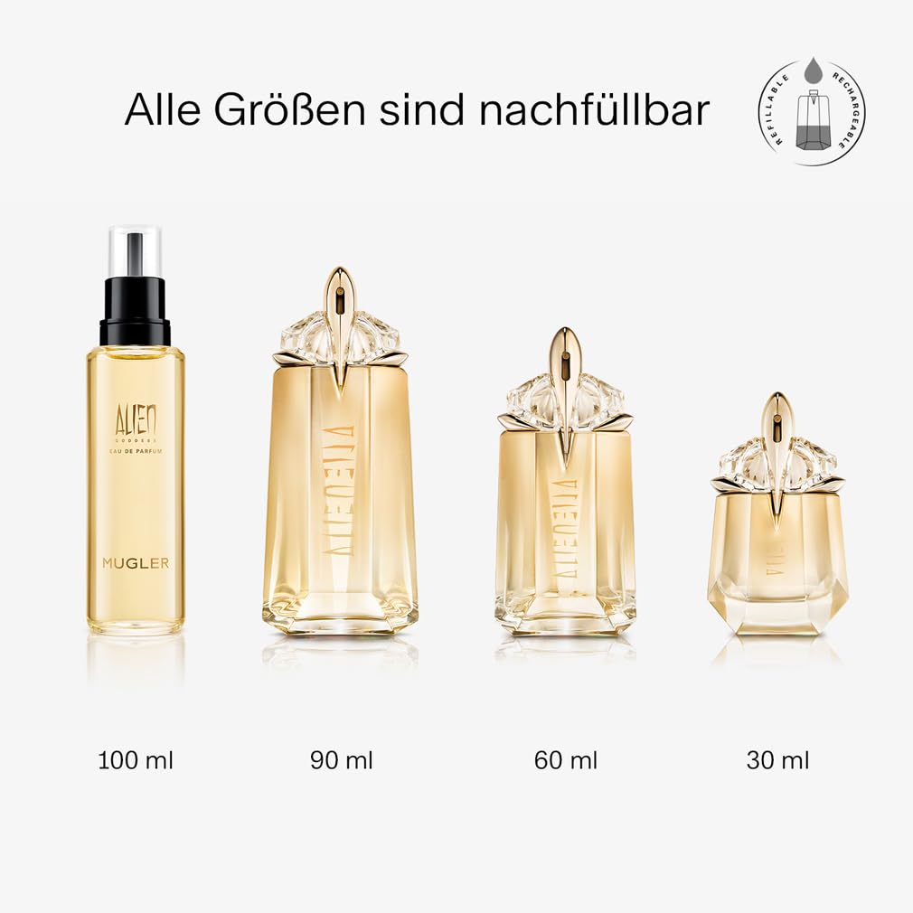 MUGLER Alien Goddess Eau de Parfum, Damen-Parfum, Blumig, amberartig und holzig, Göttlicher Duft, Nachfüllbar