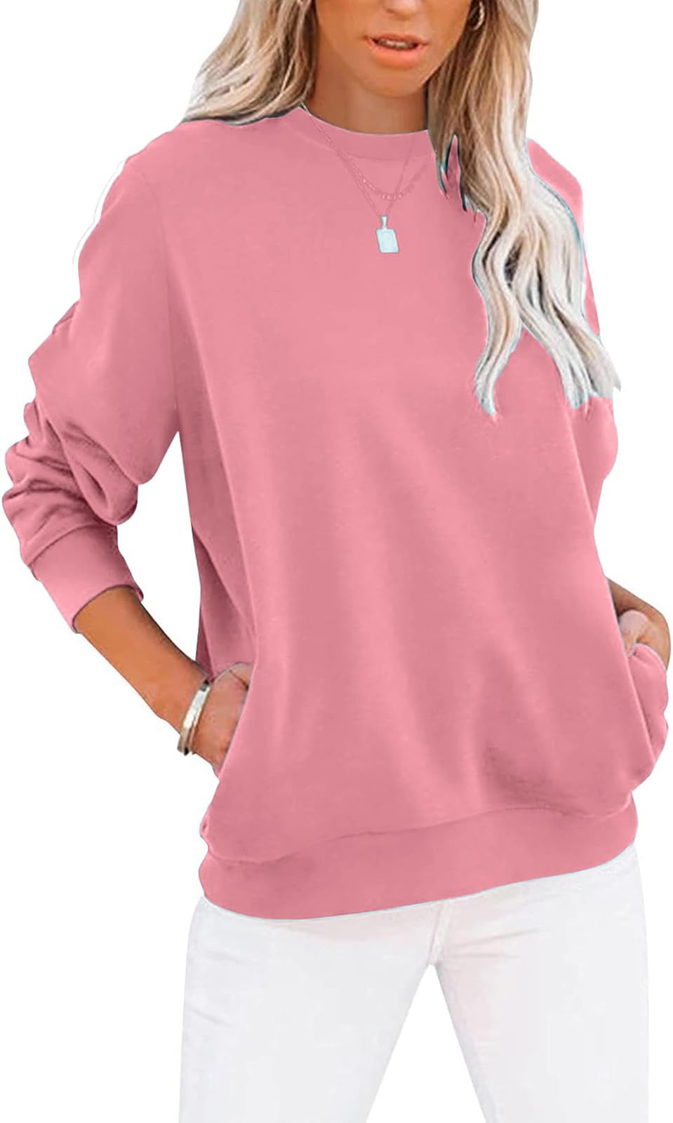 BUHIM Women’s Colorblock Sweatshirt – Casual Crewneck Long Sleeve Pullover