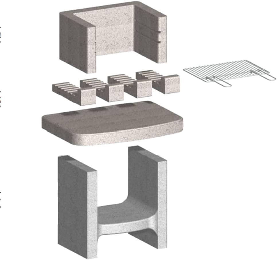 Concrete charcoal grill with shelf, article material: concrete