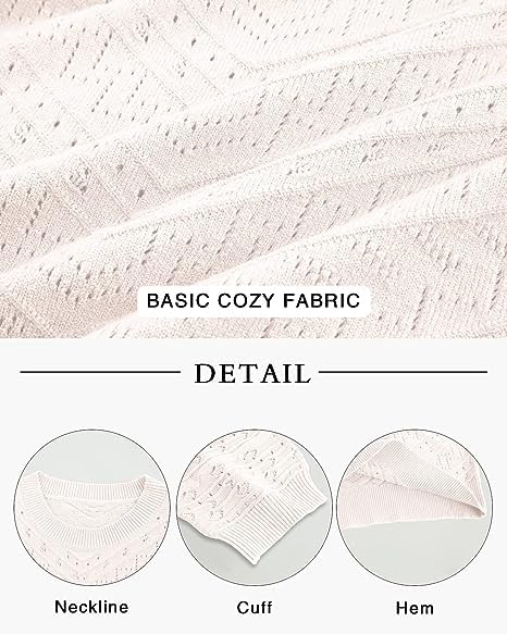 Women's Short Sleeve Knit Sweater – Casual Round Neck Puff Sleeve Pullover