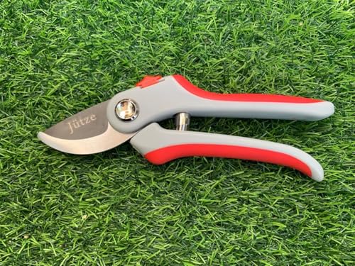 Jütze® Gartenschere für Sträucher und Blumen mit Rutschfester Griff & Edelstahl-Klinge, Leicht & Ergonomisch Rosenschere, Sicher mit Klingensperre, Beidhändig bedienbar, Länge 19cm