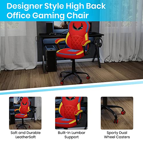 Flash Furniture X30 Gaming-Stuhl, ergonomischer Bürostuhl für PC- und Gaming-Setups, verstellbarer Rennsport-Stuhl mit vollständig verstellbarer Rückenunterstützung, schwarz mit weißer Verzierung