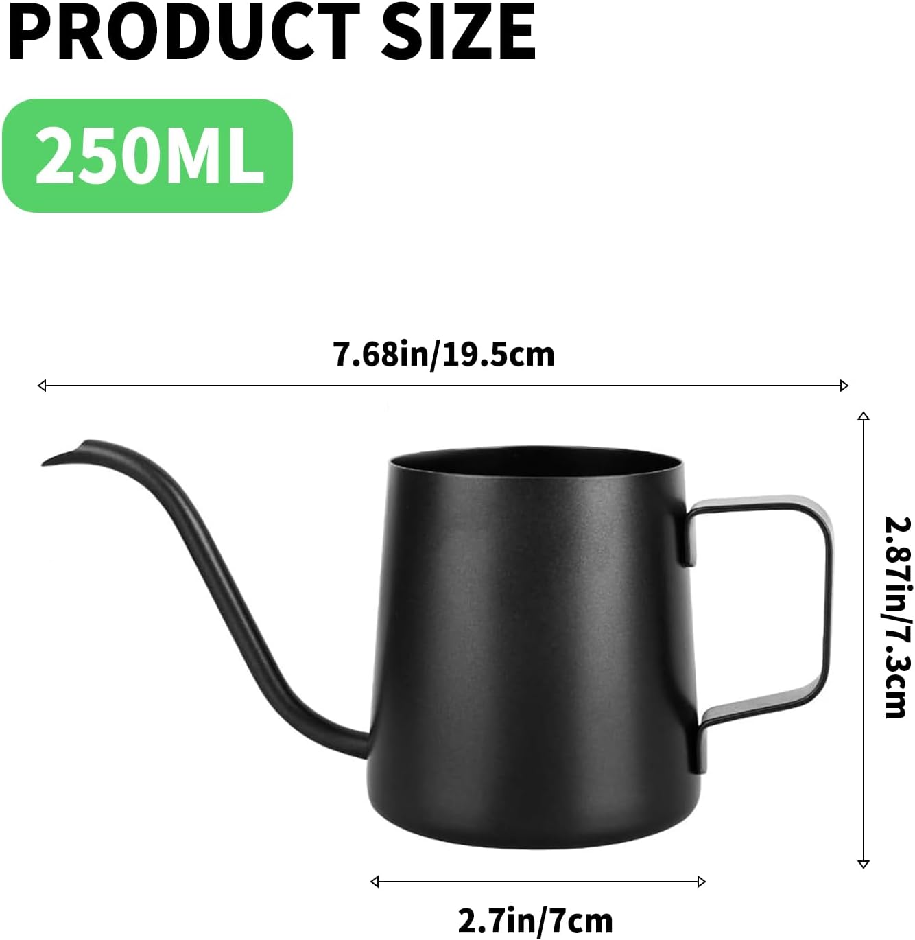 NCCHDZSW Gießkanne Klein Zimmerpflanzen 250 ML Mini Gießkanne Schwarz Edelstahl Garten Gießkanne Rostfrei Klein Gießkanne für Zimmerpflanzen Sukkulenten