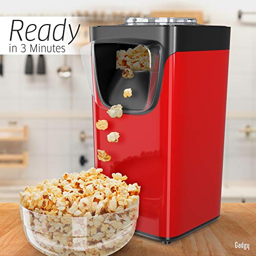 Gadgy Popcorn Maschine groß - Retro Popcorn Maker 5 L - Popcorn Maker mit Antihaftbeschichtung und abnehmbarer Heizfläche - Popkorn Maschine rot - Popcornmaschine 800W - Popcorn machine
