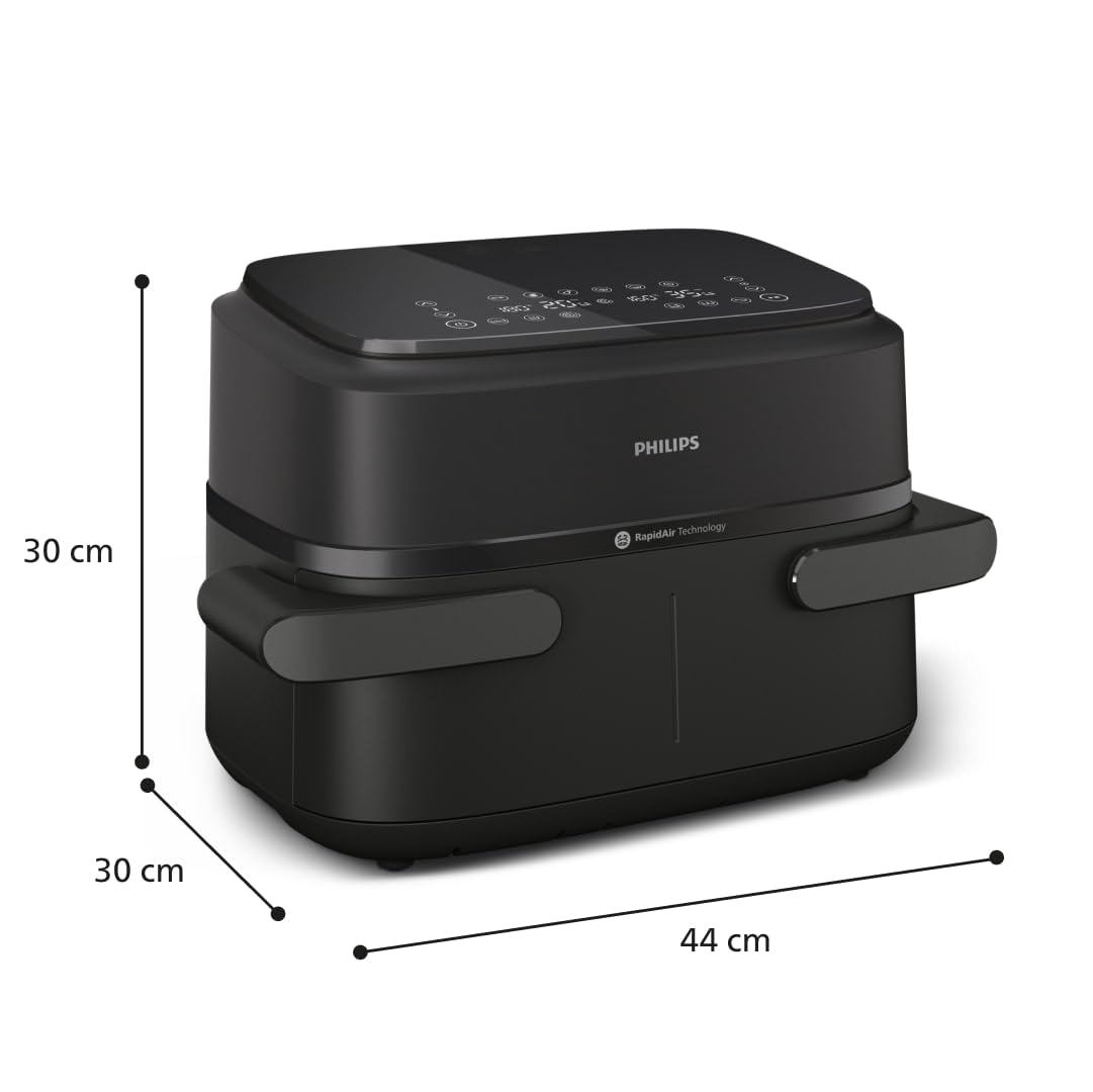 Philips Airfryer Dual Basket 3000 Series, 9L, 2 Körbe, 2 Gerichte gleichzeitig fertig, RapidAir Plus Heißlufttechnologie, 90% weniger Fett, Energieeffizient, HomeID Rezepte-App
