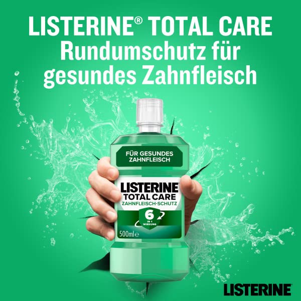 LISTERINE Total Care Zahnfleisch-Schutz (6 x 500 ml), antibakterielle Mundspülung mit Fluorid für gesundes Zahnfleisch, Zahnpflege Mundwasser reduziert Zahnbelag mit 6 in 1 Wirkung