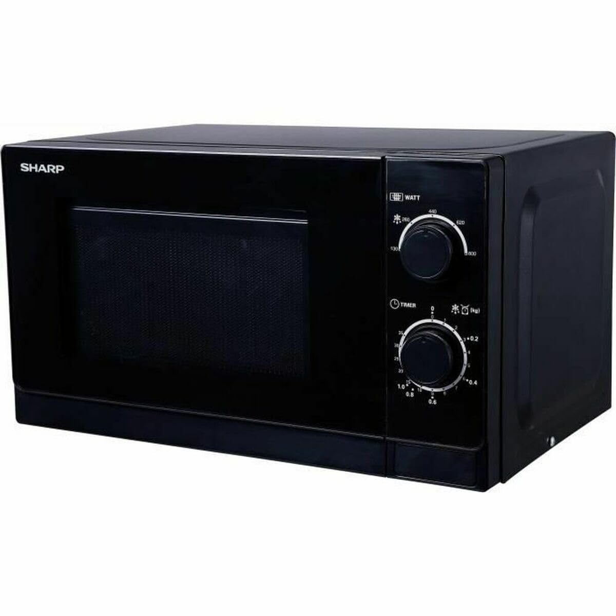 Sharp R200INW Solo-Mikrowelle / 20 L / 800 W / 5 Leistungsstufen / Timer von 35 Minuten bis 00 Sekunden / gewichtgesteuertes Auftauen / Energiesparmodus / Glasdrehteller (25,5 cm) / silber
