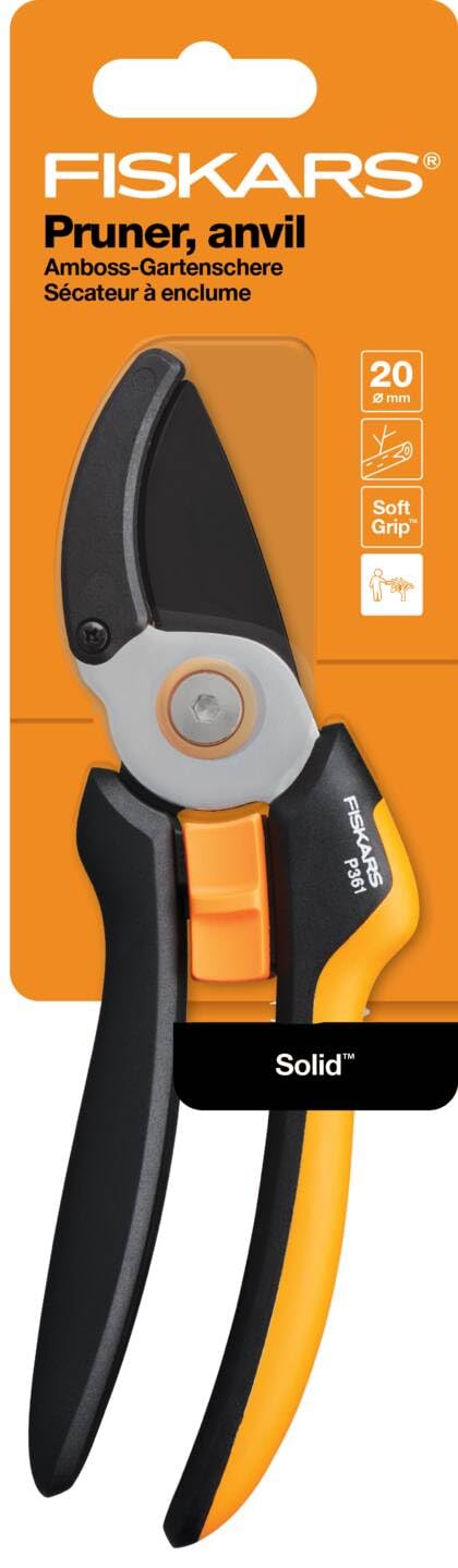 Fiskars Bypass-Gartenschere für frische Äste und Zweige, Antihaftbeschichtet, Hochwertige Stahl-Klingen, Länge: 20 cm, Schwarz/Orange, SingleStep