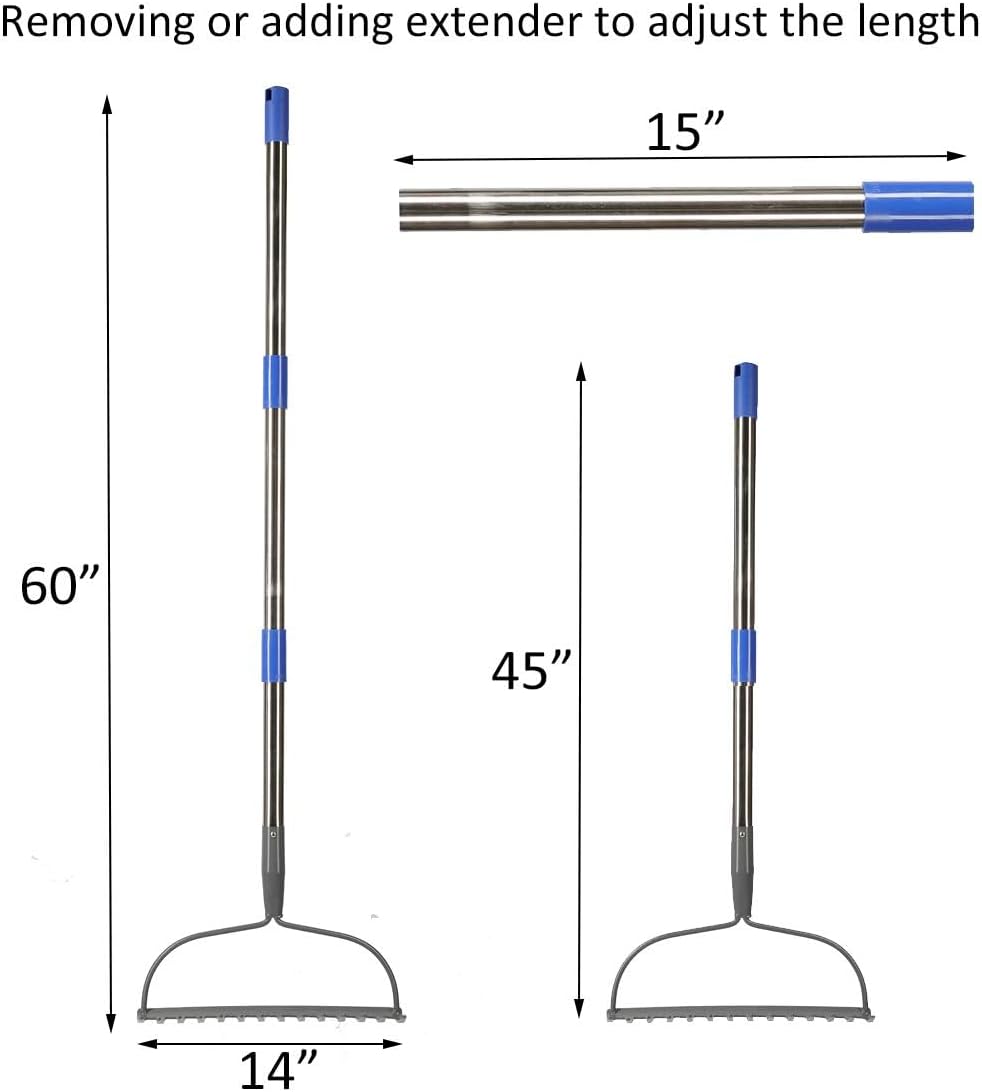 Laubrechen mit 14 Zähnen, Gartenharke aus Metall, Breite Harke mit 152 cm langem Metallstiel, Gartengerät zum Jäten, düngen, Gartenrechen für Rasen und Blätter