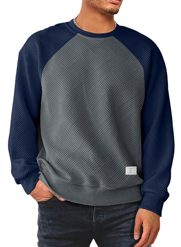 Men’s Crew Neck Colorblock Sweatshirt – Casual Raglan Pullover