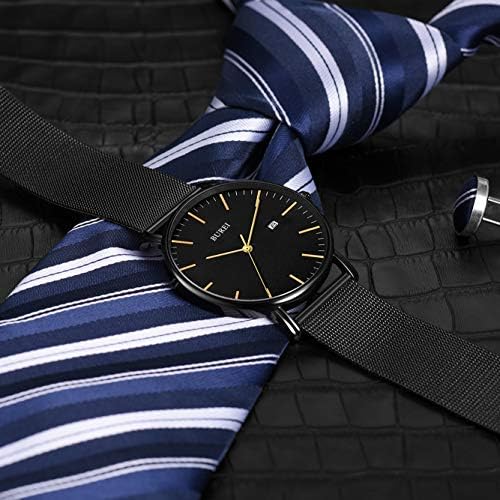 BUREI Ultra Dünne Uhren Herren Schwarze Analoges Datum Armbanduhr Herren mit Japanisches Quarzwerk, Geschenke für Männer