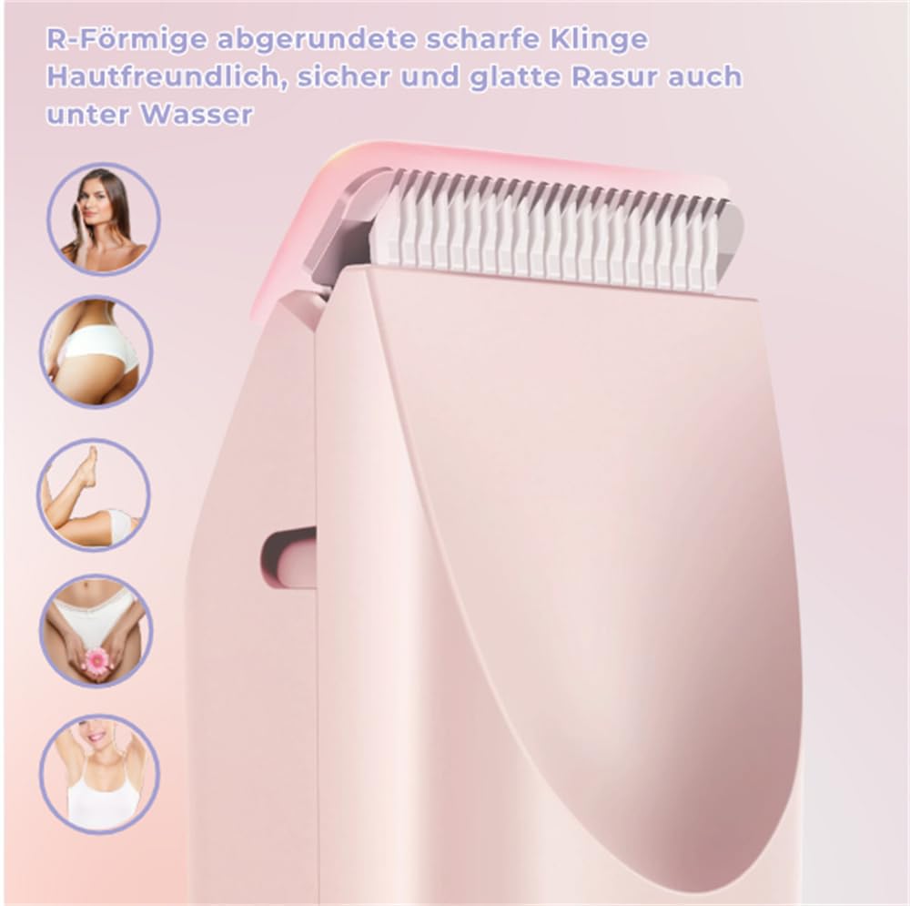 Pelvora Trimmer, 2-In-1 Elektrischer Rasierer Damen Intimbereich Intimrasierer für Frauen, Wasserdicht Elektrische Intimrasierer für Frauen (Rosa)