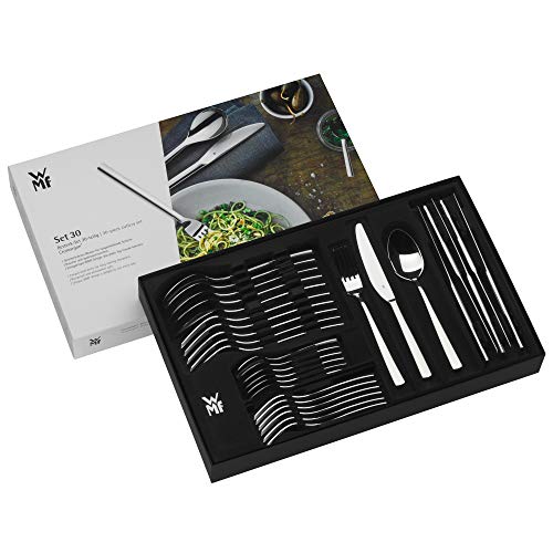WMF Boston Edelstahl Besteck Set 6 Personen, Essbesteck Set 30 teilig, Monobloc-Messer, Cromargan Edelstahl poliert, spülmaschinenfest