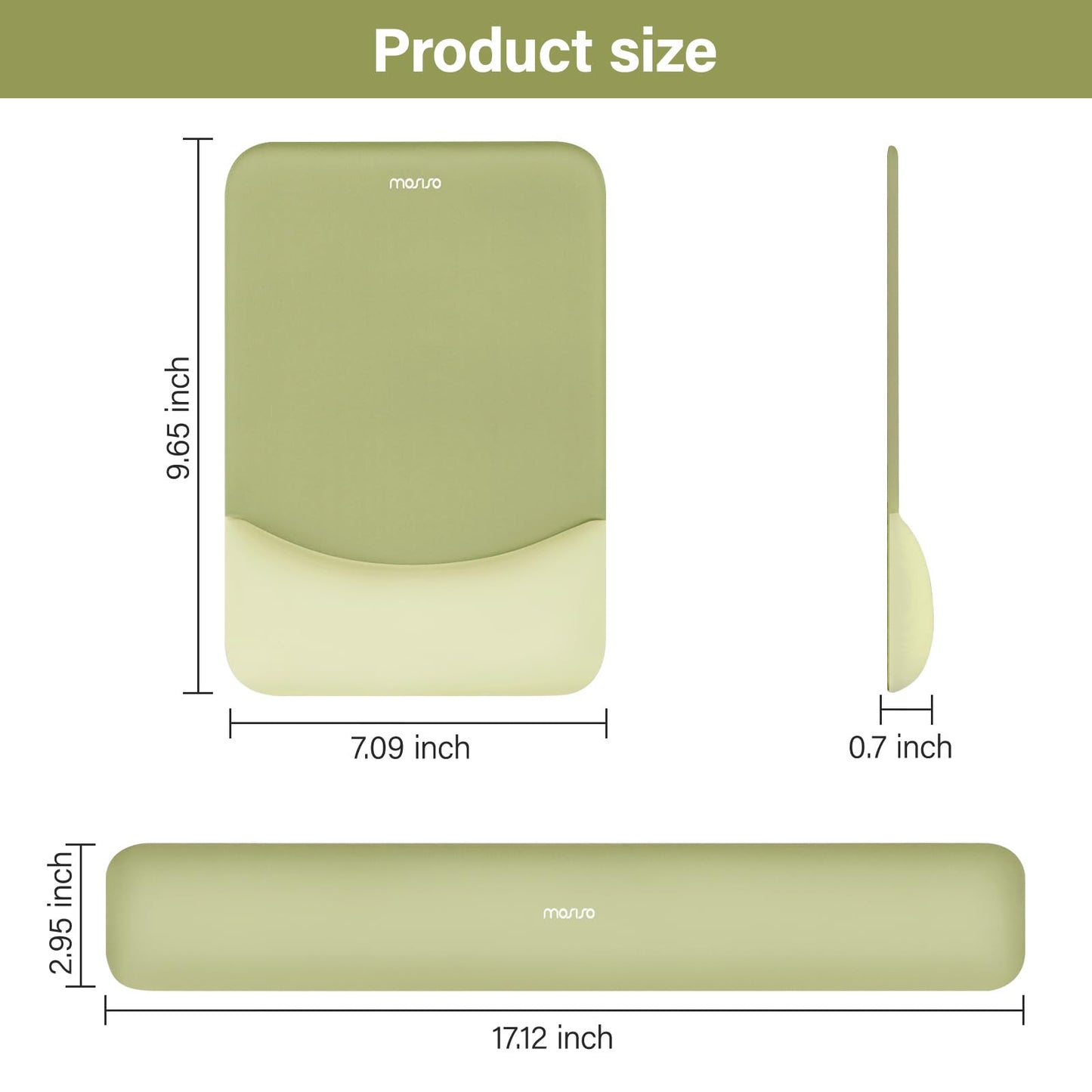 MOSISO Handgelenkstütze für Mauspad&Tastatur Set, Rechteckig Ergonomisch Mauspad Rutschfest Basis Home/Büro Schmerzlinderung&Typing Kissen mit Neopren Cloth&Erhöht Gebogen Memory Schaum,Grün