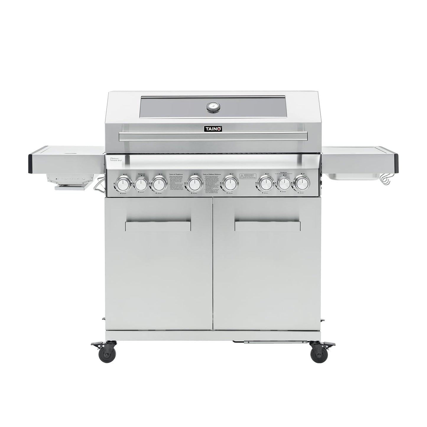 Taino Platinum Yamara Dark 6+2 Steel Gas Grill, 6 Burners, Ceramic Sear Burner, Ceramic Back Burner, Piezo Ignition, Cast Iron Cooking Grid
