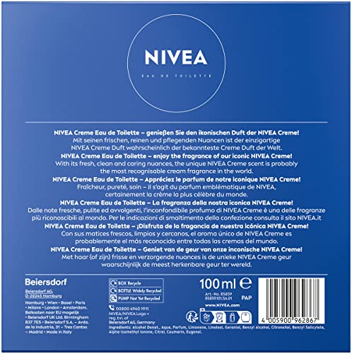 NIVEA Creme Eau de Toilette, NIVEA Parfum mit dem ikonischen Duft der NIVEA Creme, frischer und sanfter unisex NIVEA Duft im ikonischen Parfüm-Flakon (30 ml)