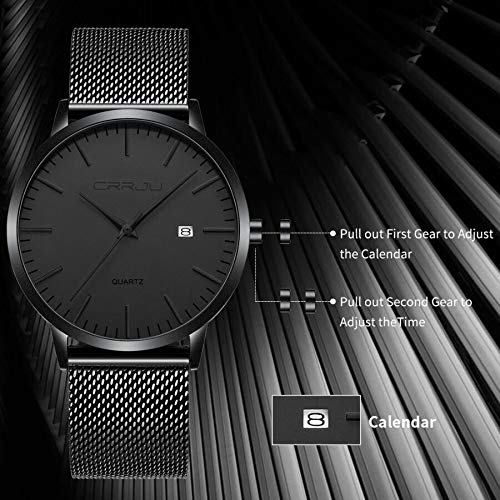 CRRJU Herren Uhr Ultra Dünne Wasserdicht Armbanduhr Herren Mode mit Schwarz Edelstahlband Mesh Analog Quarz Business Männer Uhren