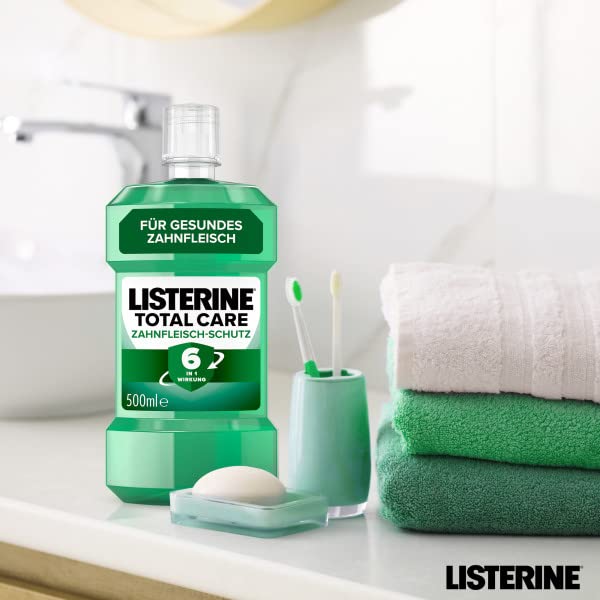 LISTERINE Total Care Zahnfleisch-Schutz (6 x 500 ml), antibakterielle Mundspülung mit Fluorid für gesundes Zahnfleisch, Zahnpflege Mundwasser reduziert Zahnbelag mit 6 in 1 Wirkung