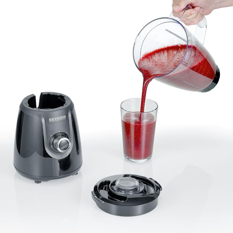 SEVERIN Standmixer mit 1,5 L Mixbehälter aus Tritan, Mixer mit 2 Stufen und Pulse-Funktion, leistungsstarker Küchenmixer mit Edelstahlmesser, 600 W, Schwarz
