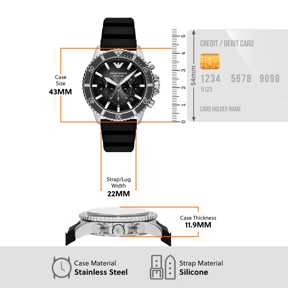 Emporio Armani Uhr für Herren, Quarzwerk und 42mm Gehäusegröße mit Edelstahl-, Leder- oder Silikonarmband