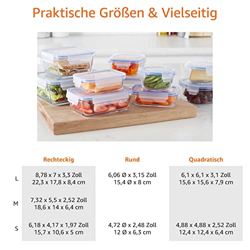 Frischhaltedosen aus Glas für Lebensmittel, 14er-Pack (7 Behälter + 7 Deckel), BPA-freie (7er Pack) , Transparent, Blau
