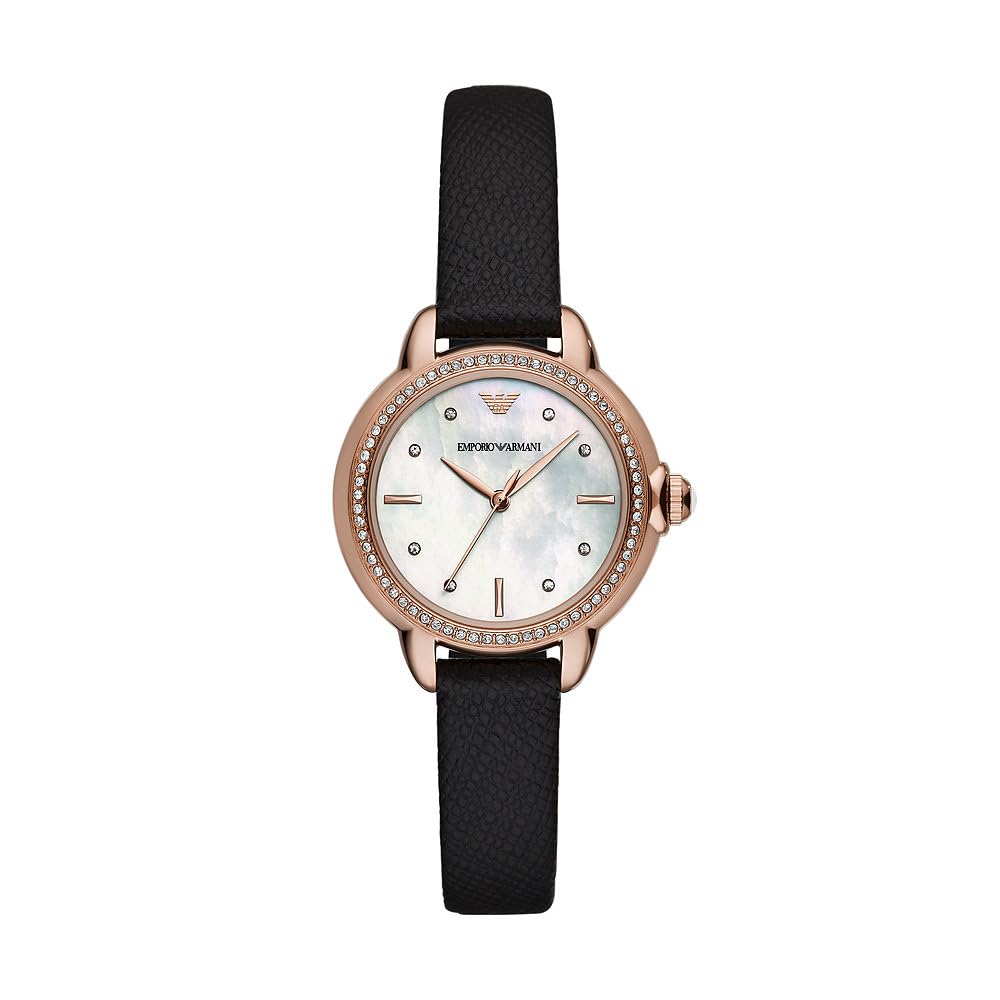 Emporio Armani Damenuhr, Dreizeiger Quarzwerk und 32mm Gehäusegröße mit Edelstahl-, Leder- oder Silikonarmband