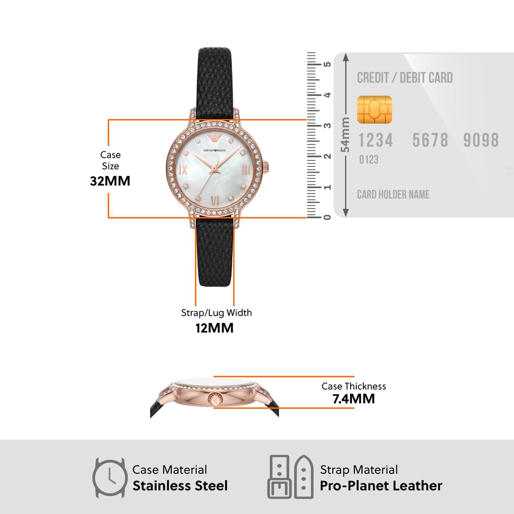 Emporio Armani Damenuhr, Dreizeiger Quarzwerk und 32mm Gehäusegröße mit Edelstahl-, Leder- oder Silikonarmband