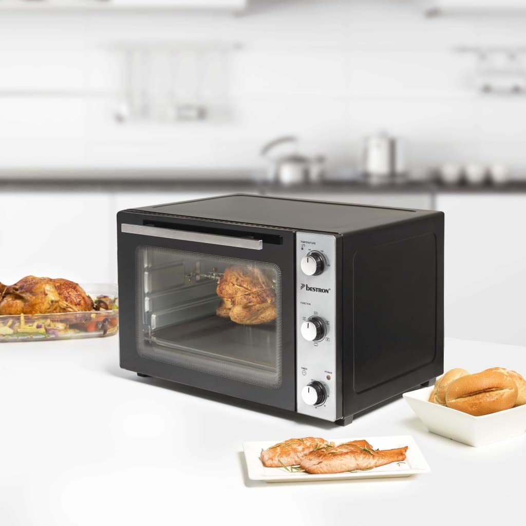 Bestron AOV9 Kompakter Mini-Backofen mit Ober-/Unterhitze, 9 Liter, 800 Watt, Schwarz