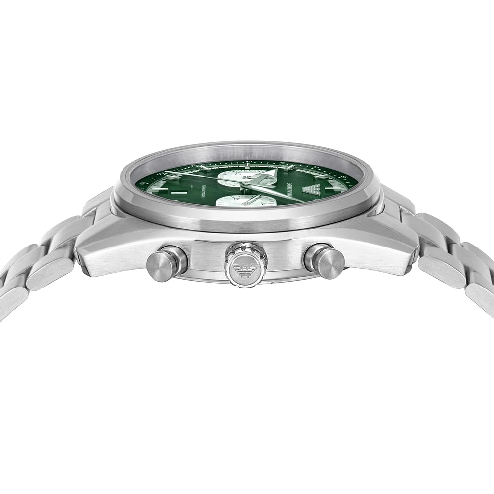 Emporio Armani Uhr für Männer, 2 Unterzifferblätter Chronographenwerk und 43mm Gehäusegröße mit Edelstahl-, Leder- oder Silikonarmband