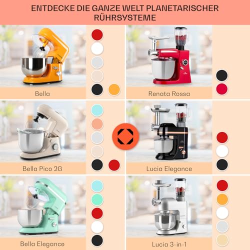 Klarstein Küchenmaschine, Knetmaschine mit 5L Schüssel, 1800W Profi Küchenmaschine mit Knethaken und Schneebesen, Universal Küchenmaschine mit 6 Stufen, Teigmaschine zum Rühren, Kneten und Aufschlagen