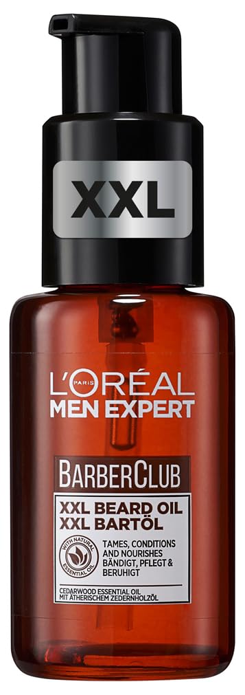L'Oréal Men Expert XXL Bartöl für Männer, Unterstützung beim gesunden Bartwachstum, Beruhigende Bartpflege für Herren mit Zedernholzöl, Barber Club, 1 x 50 ml