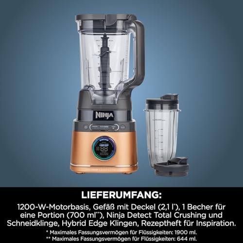 Ninja 2-in-1 Detect Power Mixer Pro & Single Serve, 1200W Mixer mit Krug, & Single Serve Tasse, Smoothies mixen, Gemüse hacken & Frozen Drinks mixen, Kupfer/Schwarz