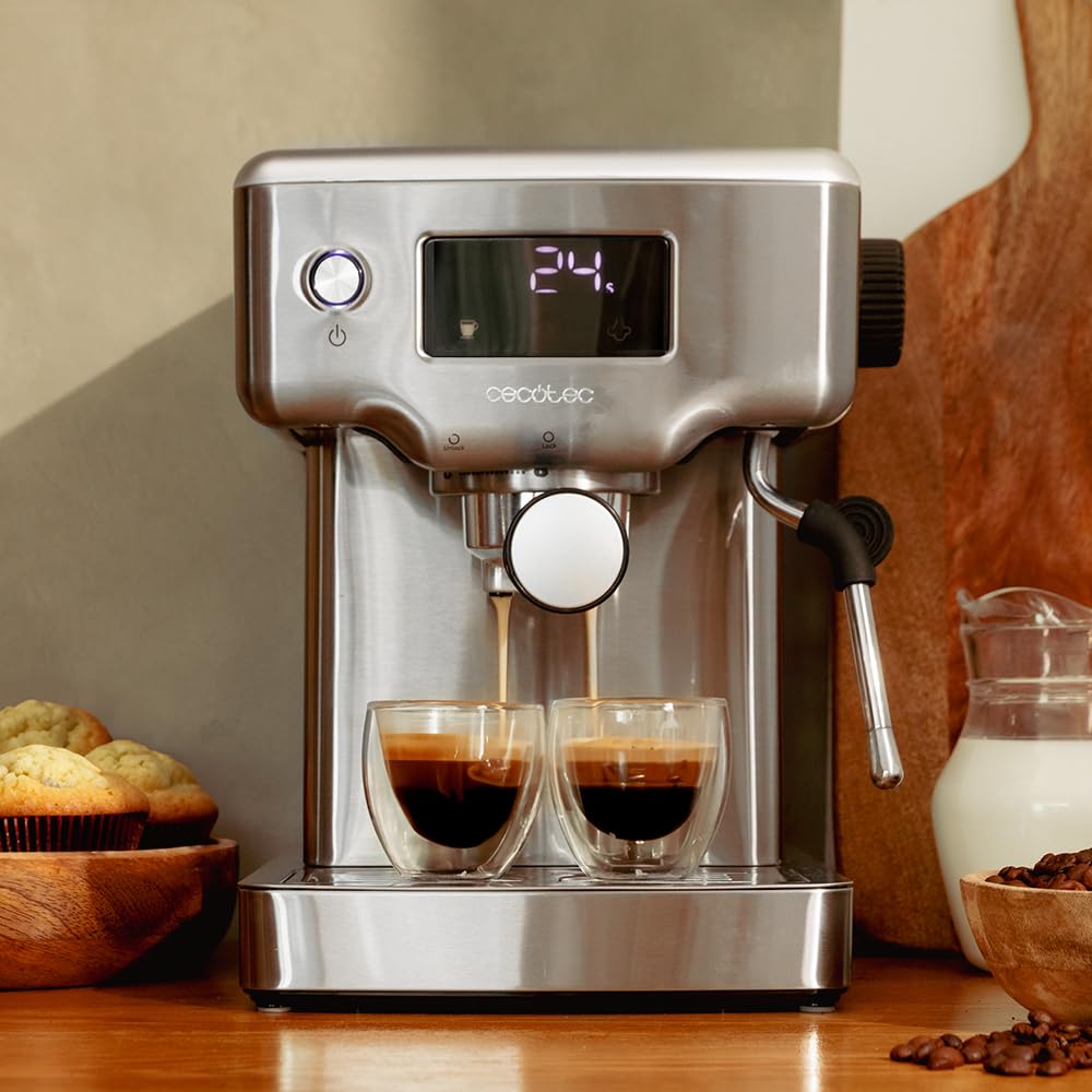Cecotec Espressomaschine Barista Power Espresso 20 Barista Maestro, 2250 W, 20 Bar, Manometer und 2 Thermoblocks, Kaffeebohnenbehälter, 20-stufiges Mahlwerk, Dampfauslass