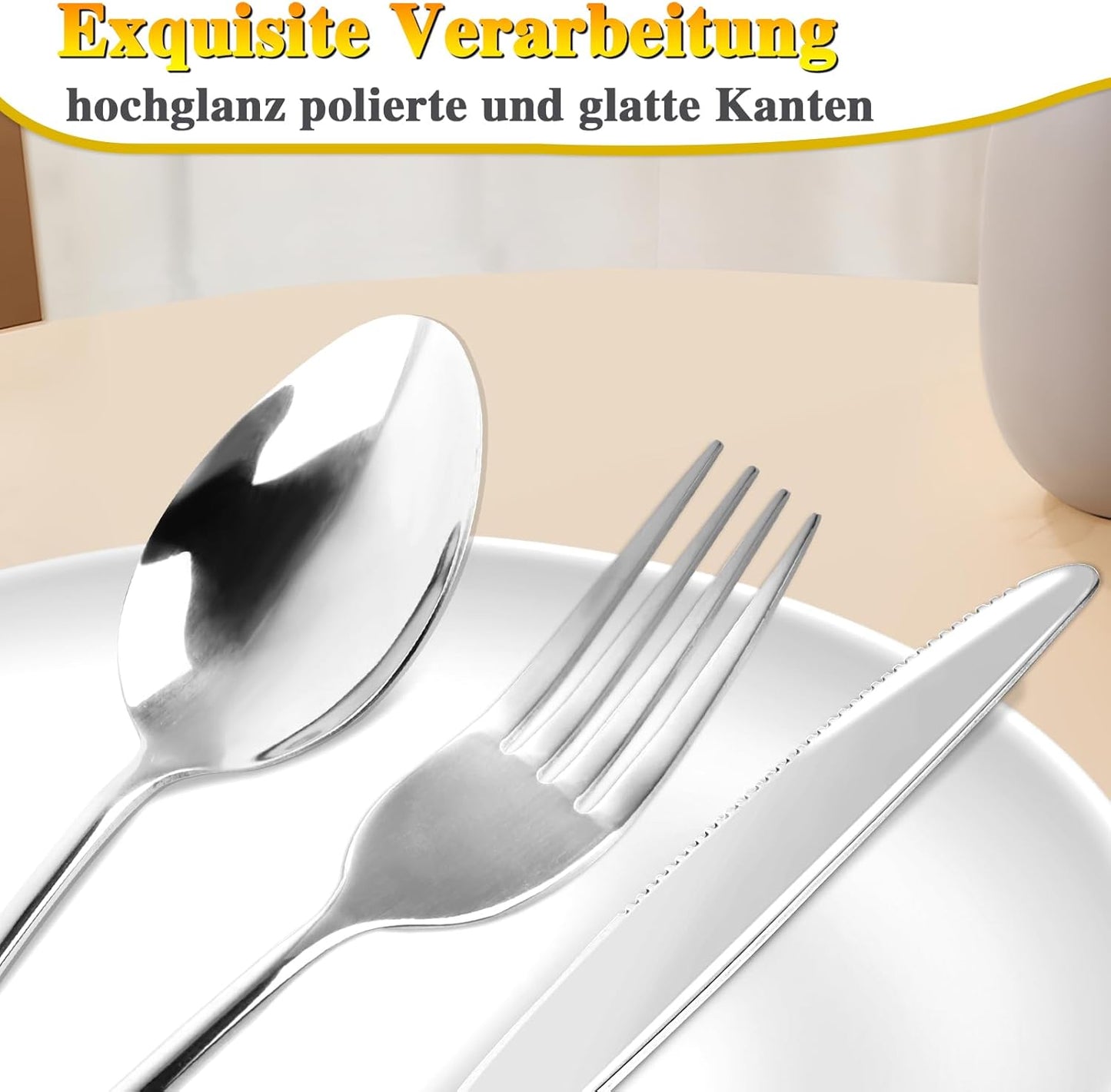 Besteck Set 6 Personen, 30 teilig Cutlery Set inkl. Messer, Gabel, Löffel, Besteckset Spiegelpoliert, Essbesteck Spülmaschinenfest, Edelstahl Besteck für Hause Küche Restaurant