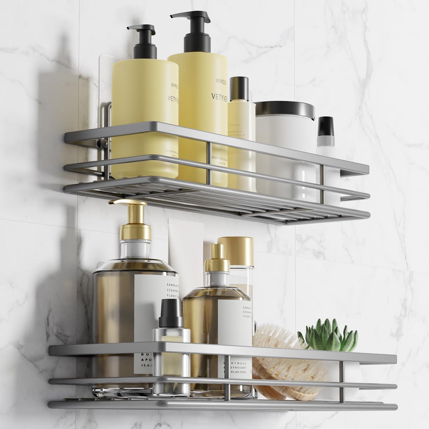 saffruff Duschablage Ohne Bohren 2 Stück Duschregal Duschkorb Badezimmer Organizer, Regal Badregal Shampoo Halterung für Dusche Küche Bathroom, mit 2 Klebeflächen,Edelstahl Schwarz