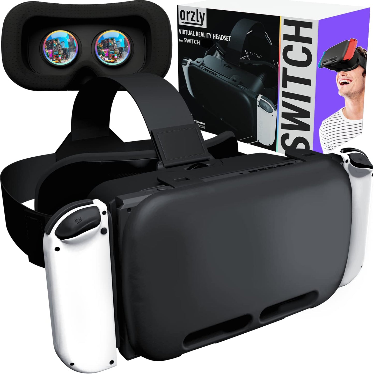 Orzly VR Brille für Nintendo Switch/Switch OLED Konsole Modell fur 3D Virtual Reality Headset Spiele Zubehör Set- Geschenkbox-Edition Schwarz