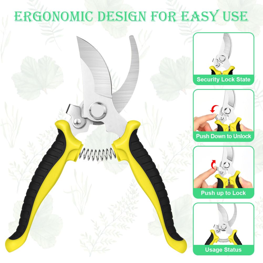 OFFCUP Gartenschere, Bypass Baumschere Bequeme, Stahl-klingen Blumenschere Und Ein Paar Grüne Handschuhe, Antihaftbeschichtet Rebschere, Edelstahl-klingen Rosenschere Für Frische Äste Und Zweige
