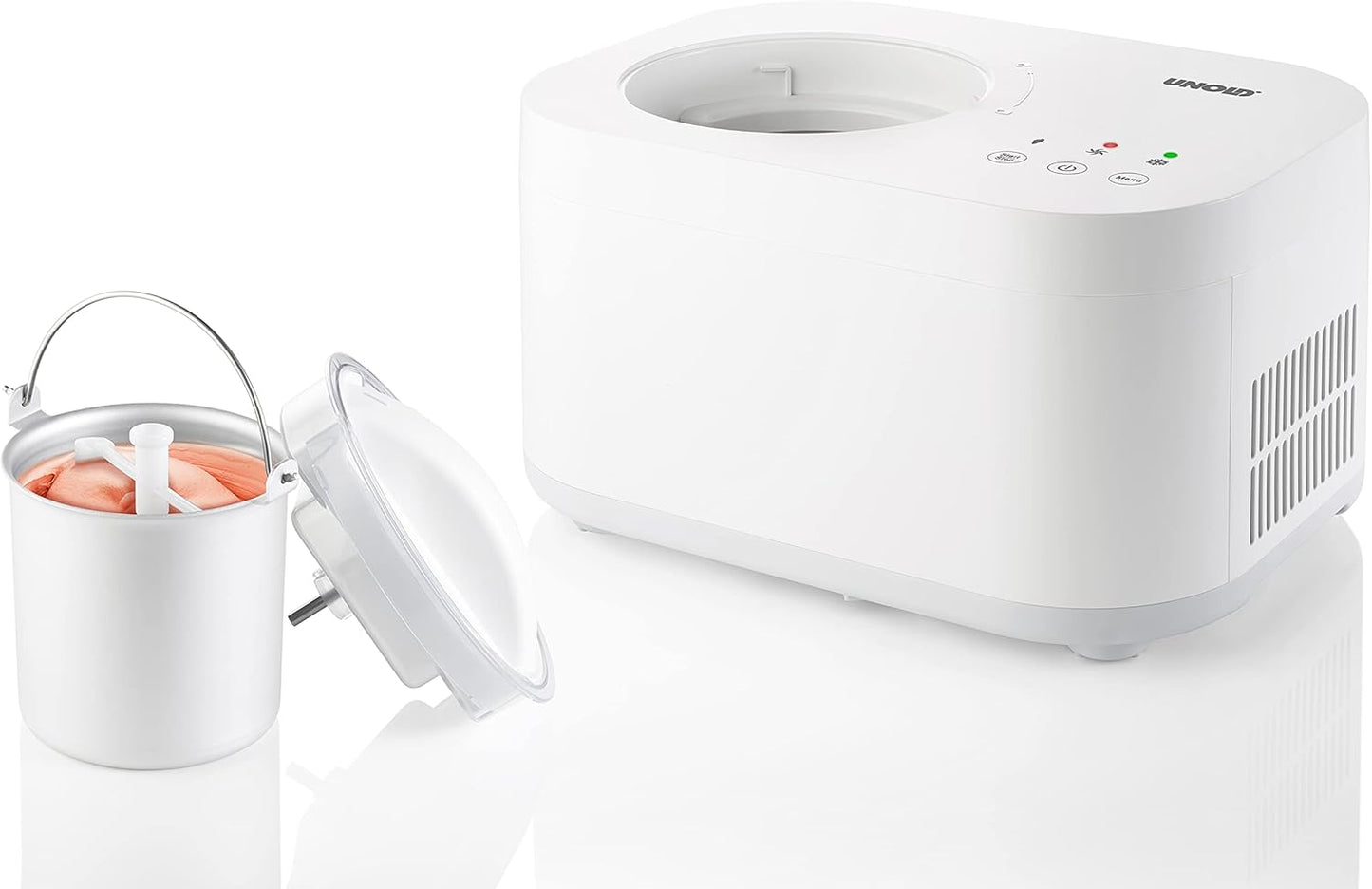 UNOLD 48820 EISMASCHINE Snow - selbstkühlender Kompressor, 100 W, entnehmbarer Eisbehälter, auch für vegane, laktosefreie und steviahaltige Eiskreationen