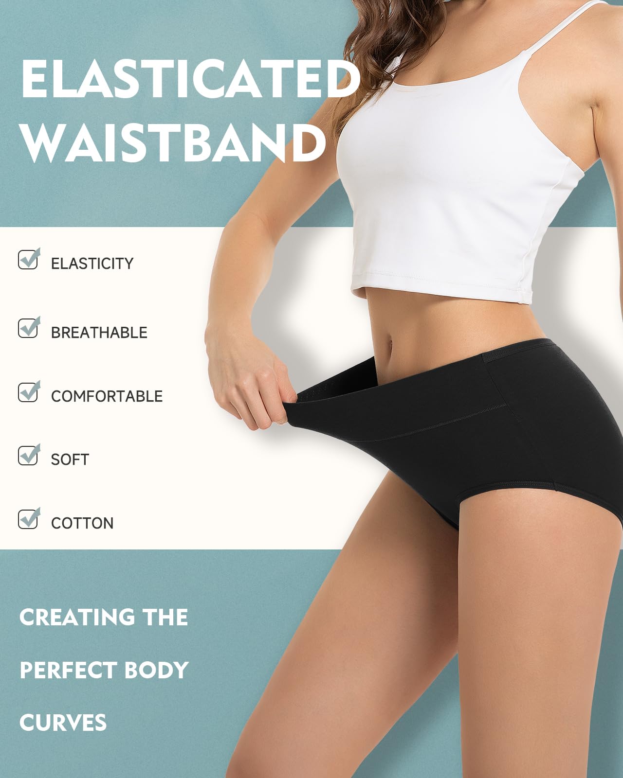 TANSTC Women’s Underwear 5-Pack High Waist Stretch Cotton Panties