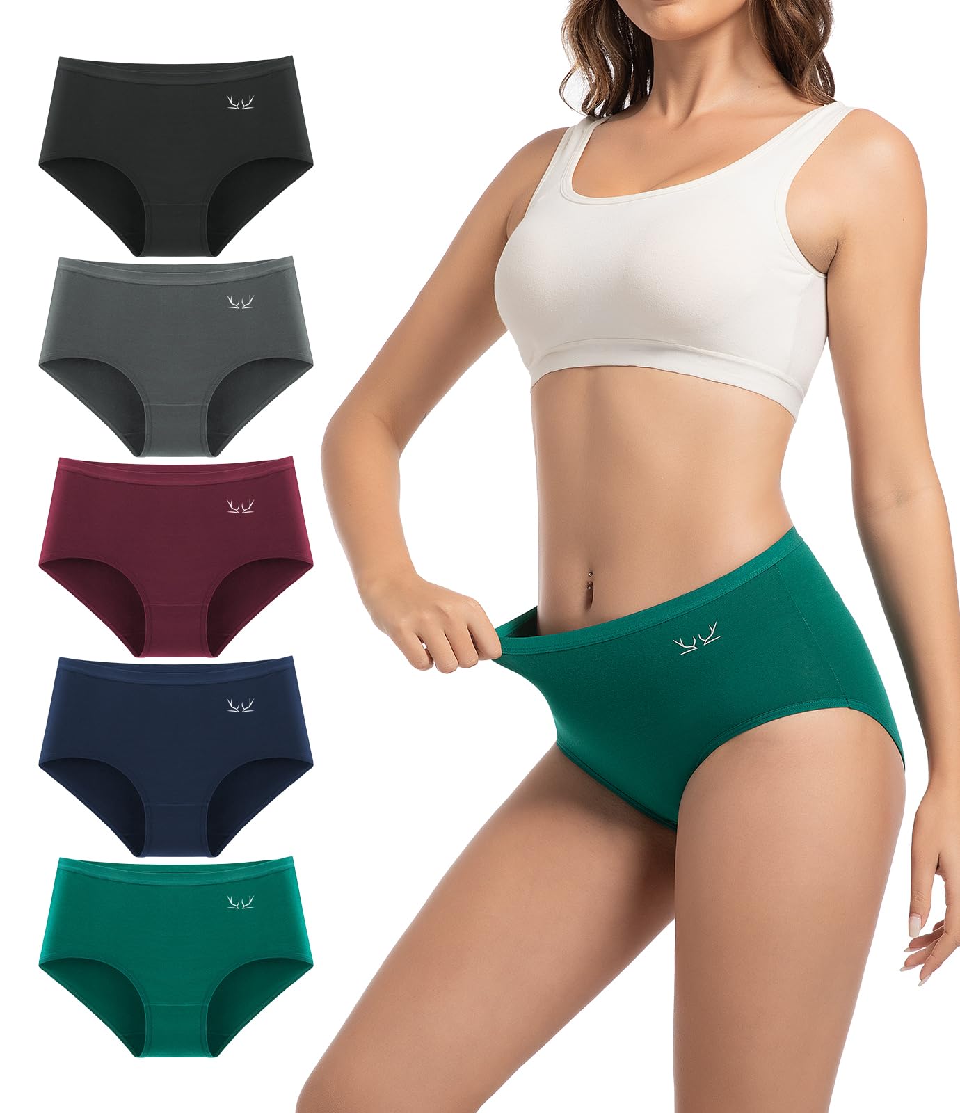 TANSTC Women’s Underwear 5-Pack High Waist Stretch Cotton Panties