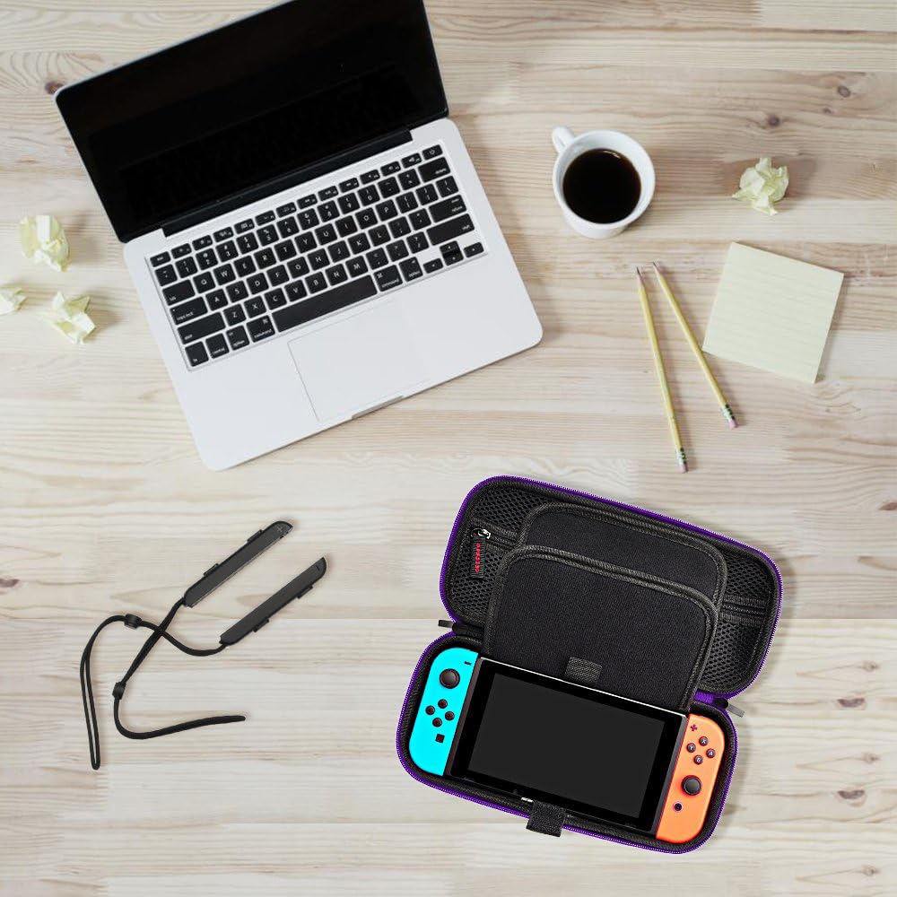 daydayup Tasche Kompatibel mit Nintendo Switch und New Switch OLED, Harte Tragetasche Hülle Case für die Nintendo Switch, Schutzhülle mit Aufbewahrung für 20 Spiele, Konsole & Zubehör - Schwarz