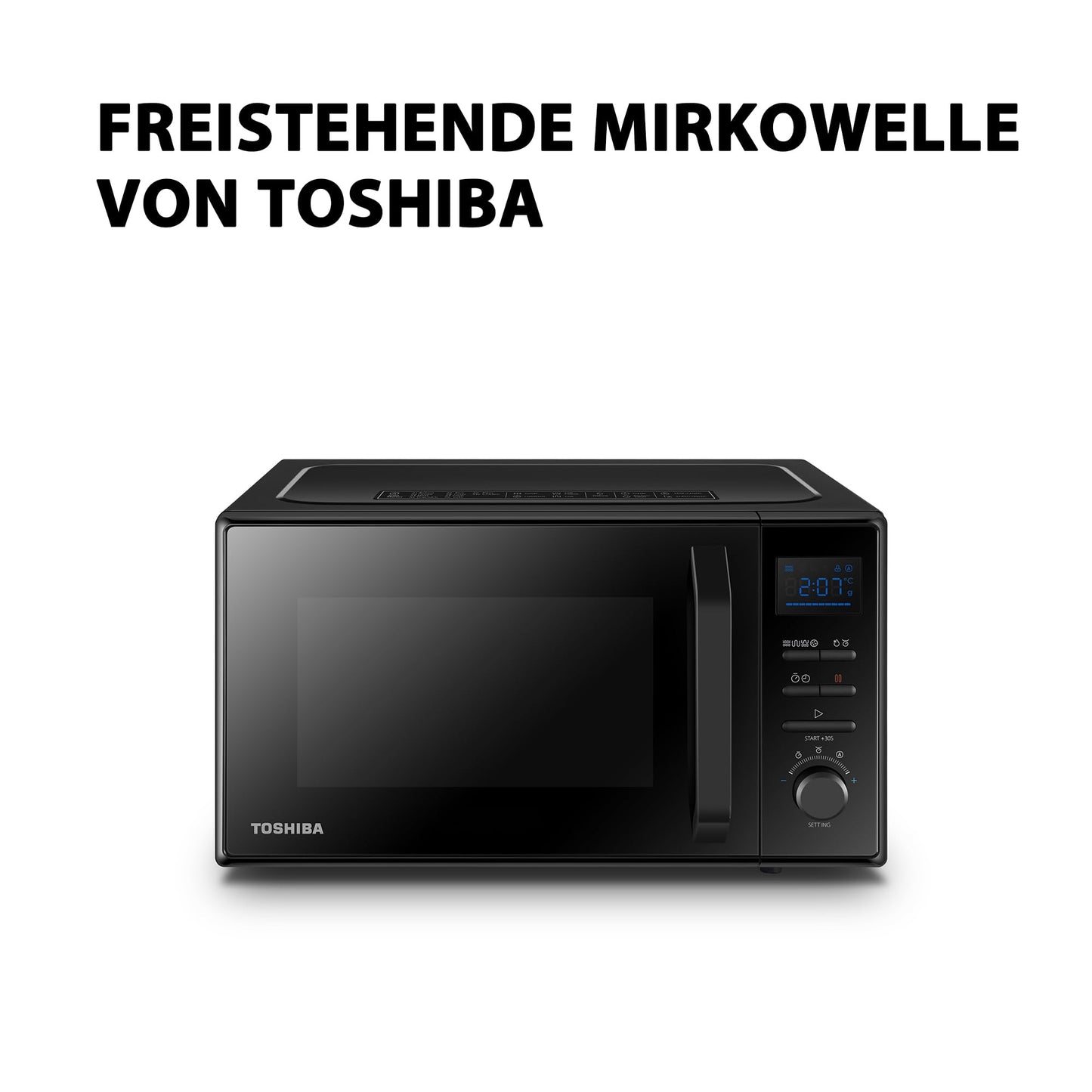 Toshiba MV-AM20T(BK) Mikrowelle/Solo-Mikrowelle/ 20 L/ 800 W/ 5 Leistungsstufen/ 12 Automatikprogramme/Emaille Innenraum/einfach zu reinigen/Auftaufunktion/Glasdrehteller (24,5 cm) /Schwarz