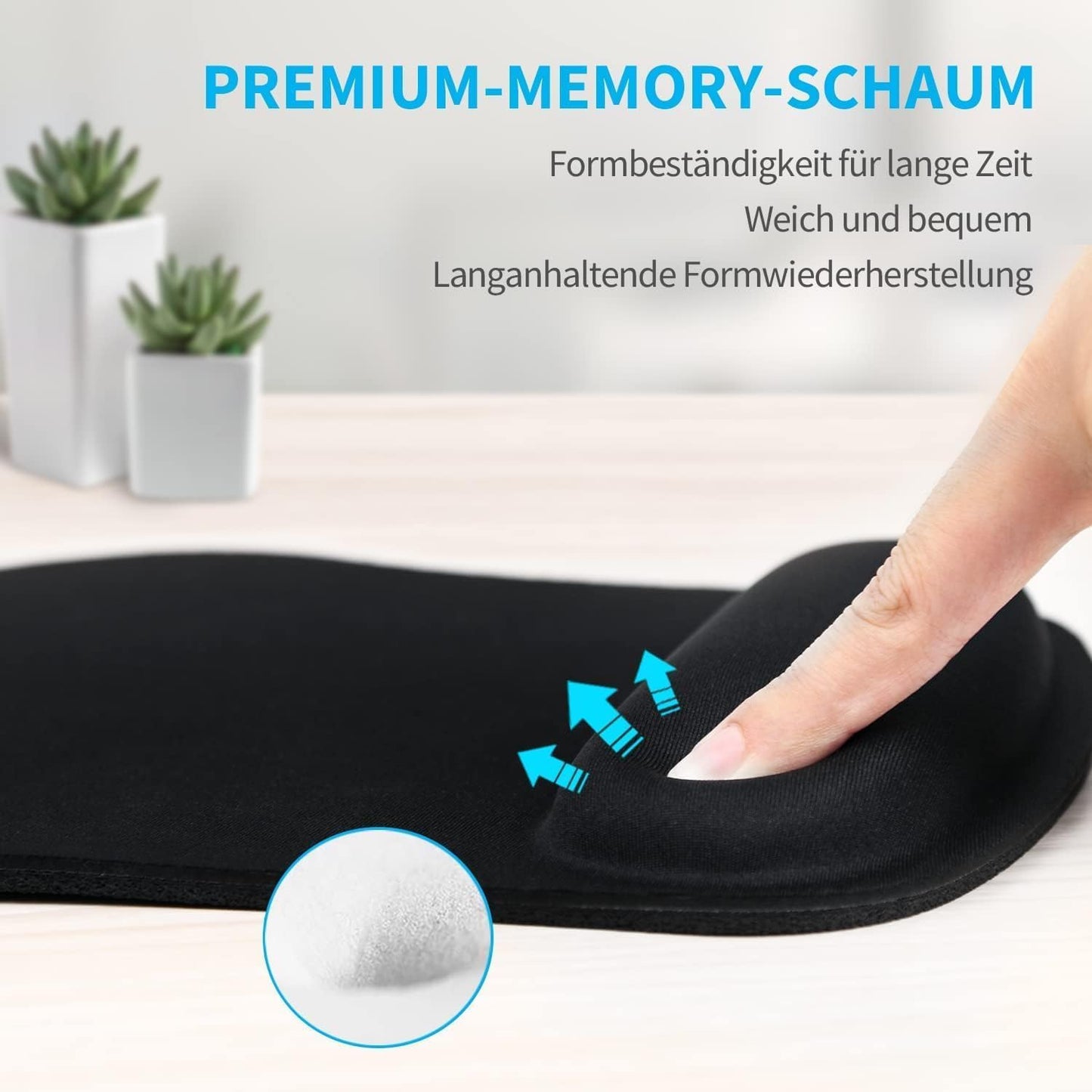 TECKNET Mauspad mit Gelkissen, Memory Foam Mousepad Ergonomisches Wasserdicht Komfort Mausmatte mit Handgelenkpolster Handauflage für Alle Maus Offfice Heim Computer Laptop
