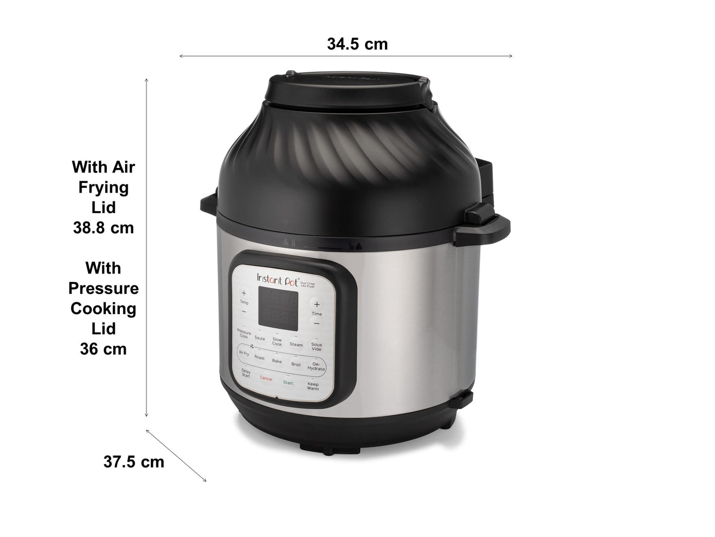 Instant Pot Duo Crisp + Heißluftfritteuse 11-in-1 Elektro-Multikocher - Schnellkochtopf, Luftfritteuse, Schongarer, Dampfgarer, Dehydrator mit Grill, Warmhalte- und Backfunktion, Edelstahl