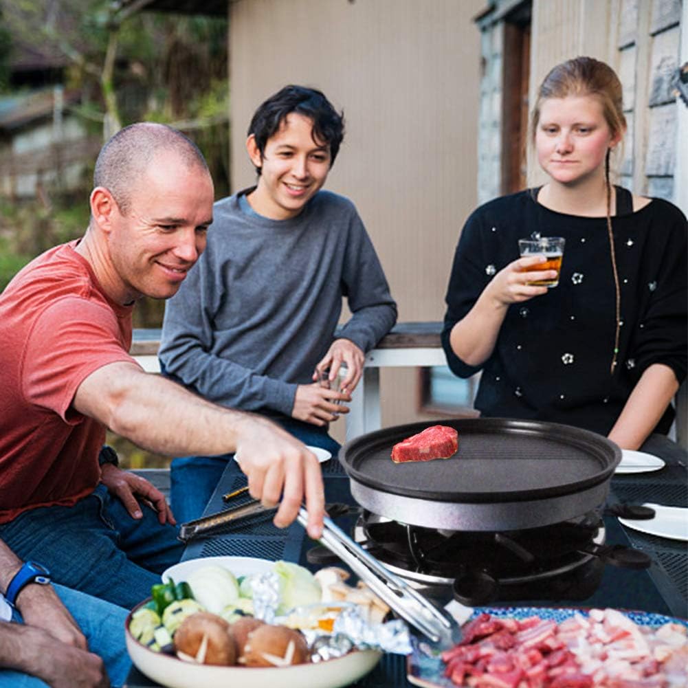 Raclette 8 Personen -Grillplatte mit Antihaftbeschichtung, Temperaturregulierung,Ideal für Indoor-Grillen|Inkl. 8 Raclette-Pfännchen &Holzspachtel|Schnellaufheizend & Spülmaschinengeeignet (Ø40cm)