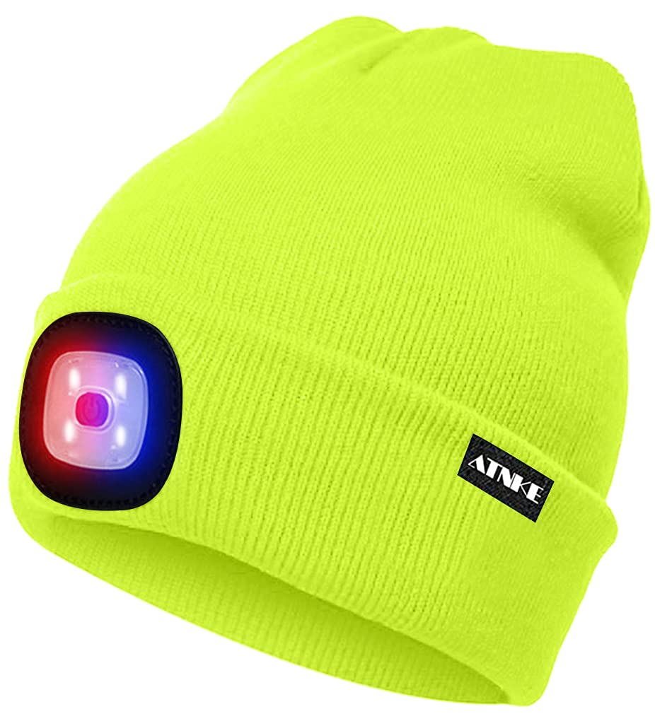 ATNKE LED Beleuchtete Mütze,Wiederaufladbare USB 4 LED Rot und Blau Leuchten Blinkender Laufmütze mit Licht Extrem Heller Lampe Winter Warme für Herren und Damen Geschenke